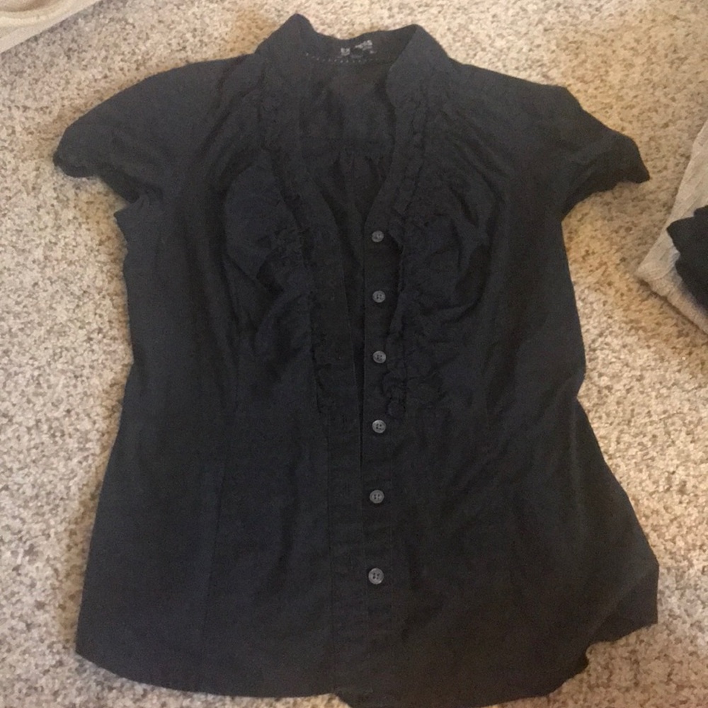 Short Sleeve Black Button Up